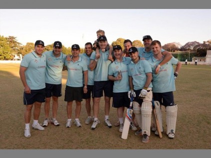 Photo: Rebecca Hearfield Winning team Five Lincoln celebrate their victory.
