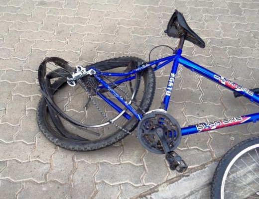 The bicycle that was allegedly knocked down by the taxi. Picture posted in the Craighall Park Facebook group. 