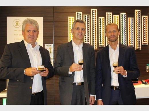 Stewart Brown, managing director at Top Coffee; Jean-Paul Le Roux, Nespresso's head of global business to consumer; and Julien Mario Nespresso's global business development manager, enjoy tasty new cappuccino recipes at Nespresso in Hyde Park.