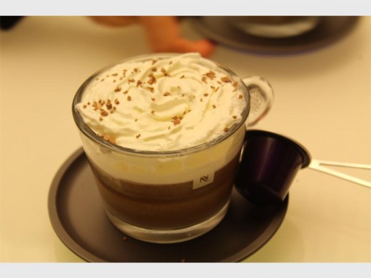 Tasty white mocca prepared by the head barista at the Hyde Park Nespresso recycling event.