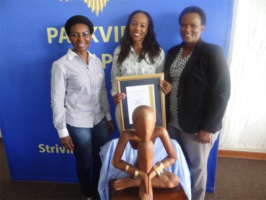 Johannesburg East cluster commander Major General Dimakatso Ndaba, with Sergeant Iris Phoko, winner of the Gauteng Prestige 2016 Policewoman of the Year award, and Lieutenant Colonel Pauline Moeketsi.