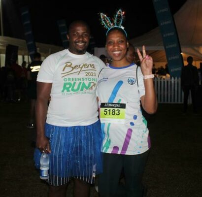 Sanele Njilo and Ntswaki Nkatlo enjoy the J.P. Morgan race