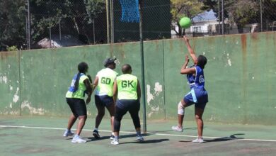 The Parks' (in blue bib) Vivian Ncube and Kempton Park's Jeanette Rapalalane