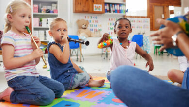 There are so many benefits of musical instruments for kids. children learning about musical instruments in class.