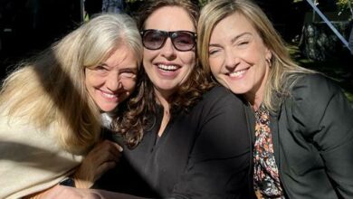Lillian Munro, Janet Parker and Angela Loizos bask in the sun.