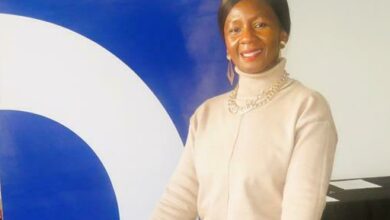 Teacher Bridget Kunene is happy