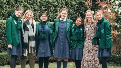 Rachel Stevens, principal Chantel Jarvis, Layla Antonie, Sarah von Gottberg-Cohen, Hannah Sayed, teacher Claire Rowan and Addison Doolan. Photo: Neo Phashe