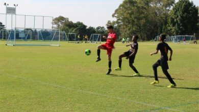 U13 Highlands Park player Levi Weinstein secures the ball. Photo: Asanda Matlhare