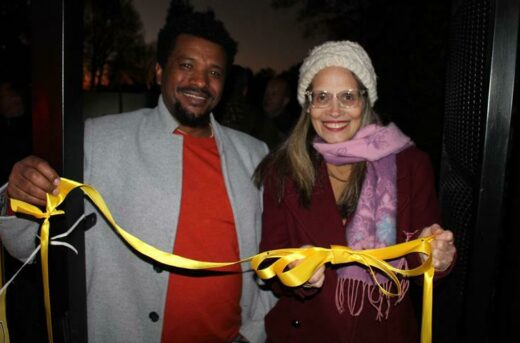Tsegab Yanore and Julia Yen celebrate the unveiling of the boom gates in Orchards. Photo: Asanda Matlhare