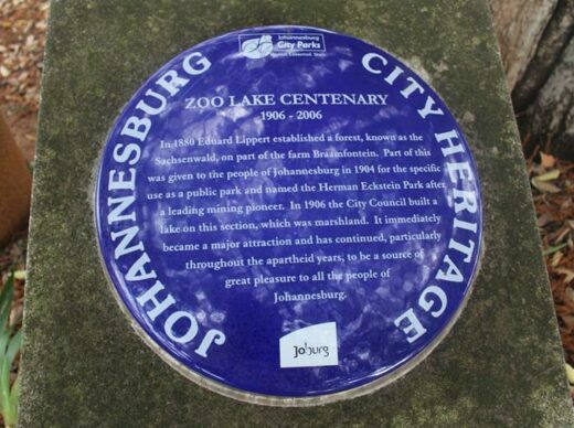 A message about the Zoo Lake origins is encrypted on the blue plaque. Photo: Naidine Sibanda