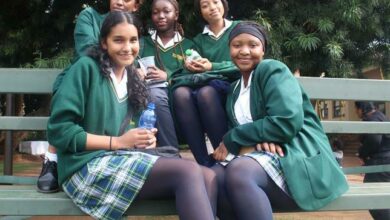 Learners take a moment to chat. Back row; Onthatile Malakalaka, Mogau Mathebe, Leia Motea and front row; Zaara Banwa and Hinyikiwile Salani. Photo: Naidine Sibanda
