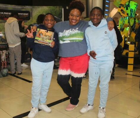 Adeodatus Zulu, Thandie Phakedi and Amadeus Zulu have a fantastic time at the movie premiere. Photo: Naidine Sibanda