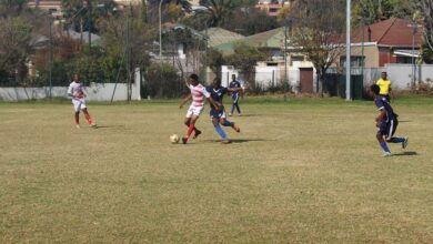 Norwood Young Stars player takes the ball and runs with it. Photo: Naidine Sibanda
