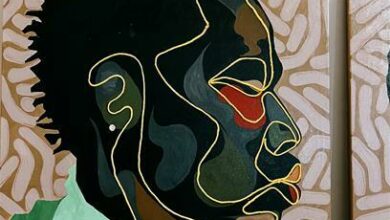 A piece of Naledi Modupi's artwork on exhibition.