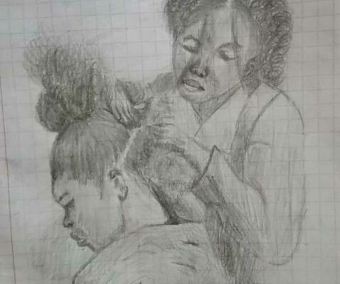 Abigail Ncube's first drawing on a school exercise book.