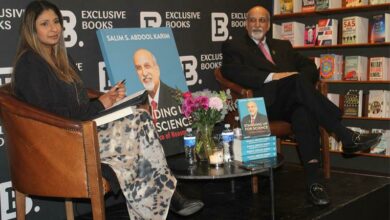 Media personality and author Joanne Joseph converses with Professor Salim S Abdool Karim about his book. Photo: Naidine Sibanda