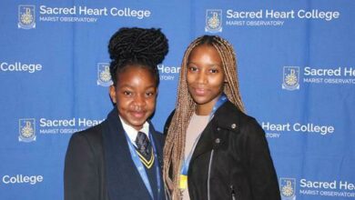 Mahloko Mogono and Neo Mmekwa are all smiles at the Sacred Heart College CEO breakfast programme. Photo: Asanda Matlhare