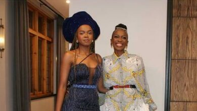 Model Lungile Mthembu and designer Mapholo Ratau strike a pose. Photo: Asanda Matlhare