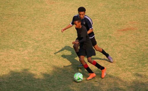 Parktown Boys U14 player Joshua Gaba and opponent Andile Khanyeza fight for the ball. Photo: Asanda Matlhare