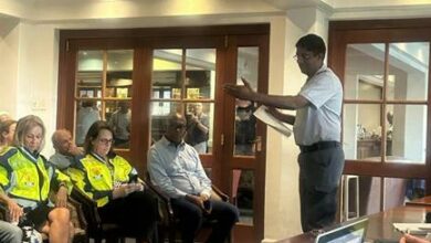 Parkview Police Station Commander, Colonel Devan Govender addresses the crowd at the annual general meeting.