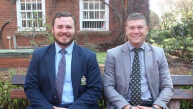 Sheldon De Robillard who is currently the forwards coach of First XV at KES and The Reds Rugby team coach at KES, Marco Engelbrecht, share their experiences with Malcolm Marx. Photo: Naidine Sibanda