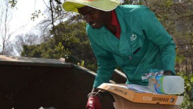 Waste sorter at the Zoo Lake Recycling Depot, Siyabonga Xabalalashe is hard at work.