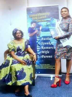 Author Victorine Mbong Shu appreciates support from 2023 Mrs Grand South Africa Finalist, Jennifer Warren.