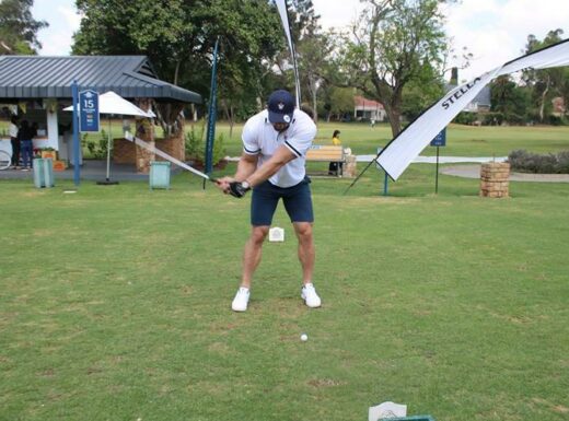 Nieuwoubt Gresse practises before his tee shot. Photo: Asanda Matlhare