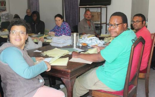 Jacinta Chaves, Siobhan Schotel, Peter Krige, Seshen Pather and Afrika Khoza team up for the shredding project. Photo: Naidine Sibanda