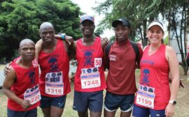 Pirates Running Club take on the race: Jack Makganyoha, Enricco Kubheka, Mbongisani Moyo, Mbonisi Ncube and Hayley Gormley.