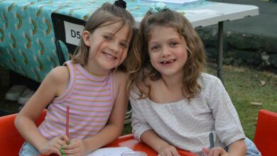 Sylvia-Rae Barstow and Alexandra Felet enjoy the activities on offer at movie night.