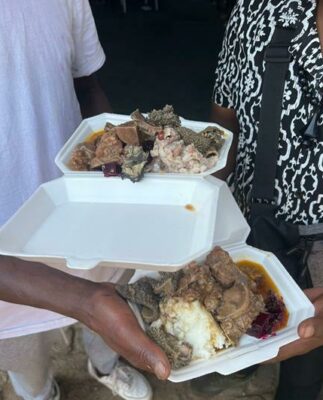 Heritage Day celebrators enjoy some traditional food on the menu.
