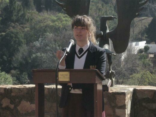 St John's College learner, Lili Spinazze speaks during a debating competition.