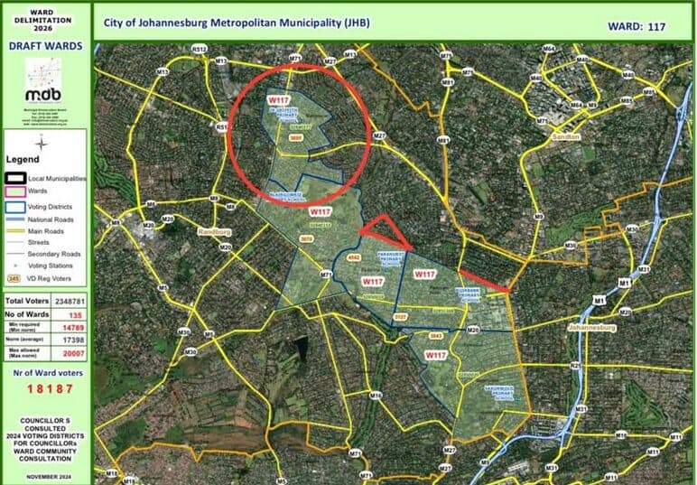 Ward 117 boundaries are being redrawn ahead of next year’s local government elections, and some Rosebank residents could wake up in a completely different ward.