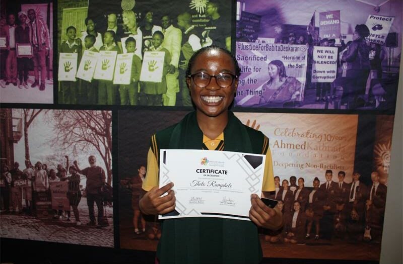 The annual Ahmed Kathrada Foundation National Essay Writing Competition Against Racism provides a national platform for youth to critically engage with social justice.