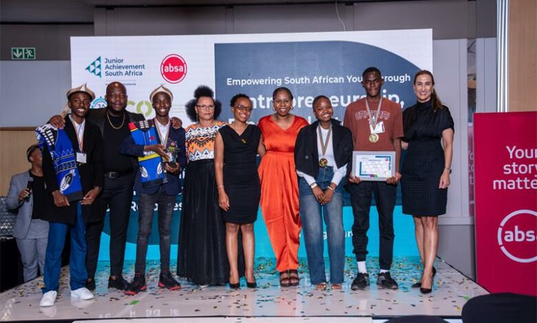 Winners of the Junior Achievement South Africa Company of the Year Competition celebrate their success alongside JA SA executive director Nelo Phindile Spies and partners from Absa in September 2025. Photo: Supplied