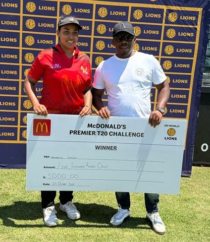 Wanderers Chariots captain Yashika Dinna and DP Lions Women's team coach Sandile Masengemi at DP Wanderers Stadium on October 25, 2025. Photo: Naziya Davids-Easthorpe