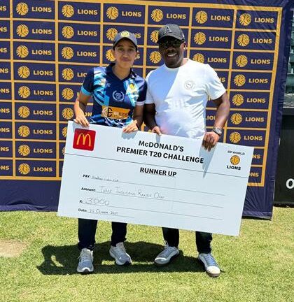Randburg Cricket Club captain Razeena Manack and DP Lions Women's team coach Sandile Masengemi at DP Wanderers Stadium on October 25, 2025. Photo: Naziya Davids-Easthorpe