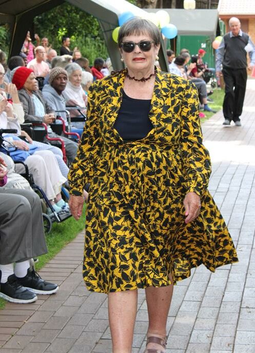 DESCRIPTION: Jane Arbunoth walks down the runway at the Park Care fashion show on October 11, 2025. Photo: Naziya Davids-Easthorpe