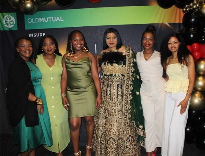 Facilitator Nandi Jeke, with graduates Itumeleng Moraba, Noxolo Jozini, facilitator Geraldine Moodley, Anelisiwe Nongogo, and Adelaite Moepya at the broker graduation in Parktown on October 8, 2025. Photo: Naziya Davids-Easthorpe.