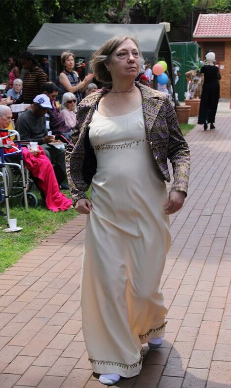 Park Care resident, Carey Clarke, participates in the fashion show on October 11, 2025. Photo: Naziya Davids-Easthorpe