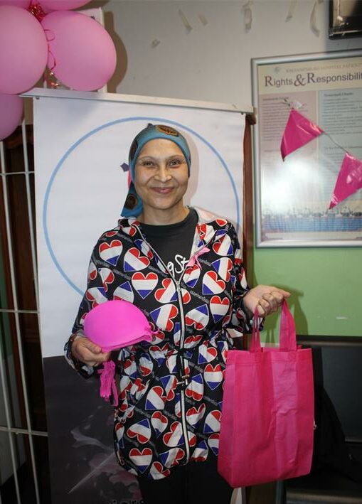 Patient Heidi Potgieter with her goodie bag at the oncology ward at Charlotte Maxeke on October 28, 2025. Photo: Naziya Davids-Easthorpe