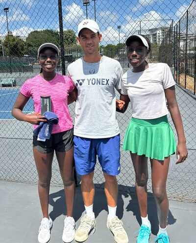 Winner of the girls hard ball, Felicia Ouka, with the tournament director, Vaughn Hunter, and runner-up Paula Ouka at Wanderers on November 9, 2025. Photo: Supplied