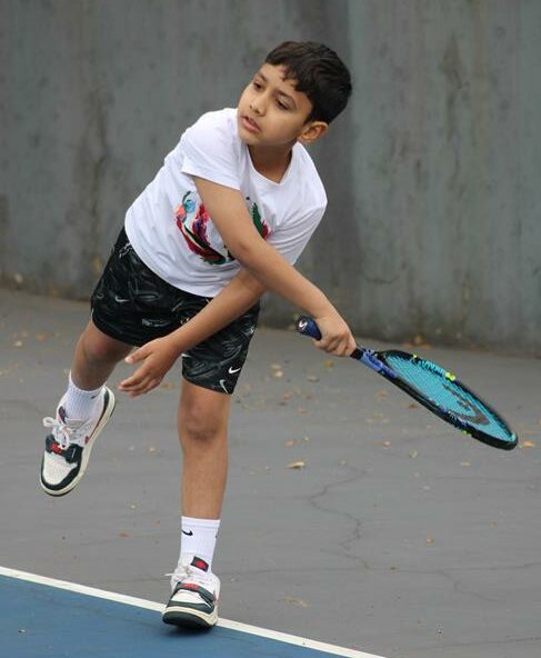 Adam Rajah smashes the ball at the UTR tournament at Wanderers on November 8, 2025. Photo: Naziya Davids-Easthorpe