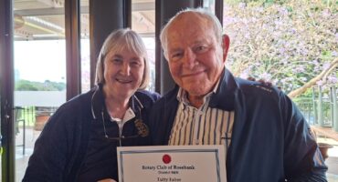 Rosebank Rotary Club President Margaret Stafford, alongside Rotarian Tutty Faber, who has been part of Rotary for half a century, receives a certificate of recognition on October 31, 2025, at the Wanderers Club. Photo: Supplied