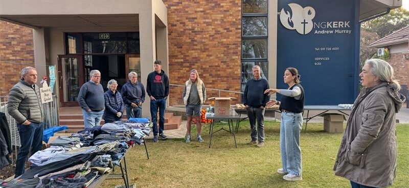 The Andrew Murray Congregation gets ready to hand out clothing to its customers in June 2025, in Oaklands. Photo: Supplied