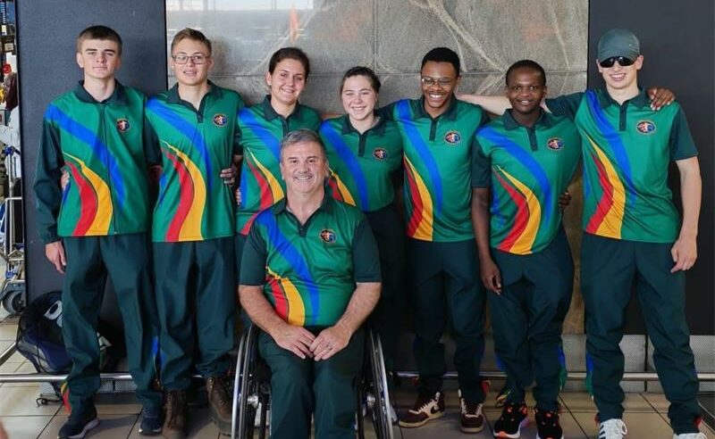 Matriculant Thokozane Gininida (back third from the right) alongside his teammates in Namibia in September 2025. Photo: Supplied