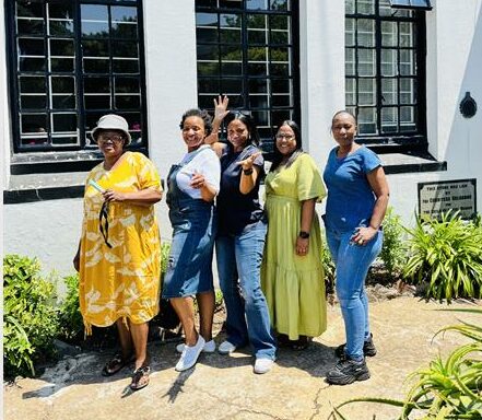 Emily Molefe, Zukiswa Ntuli, Virginia Kruger, Tasneem Bhula, and Thulisile Sithole at the Guild Cottage on November 5, 2025. Photo: Supplied