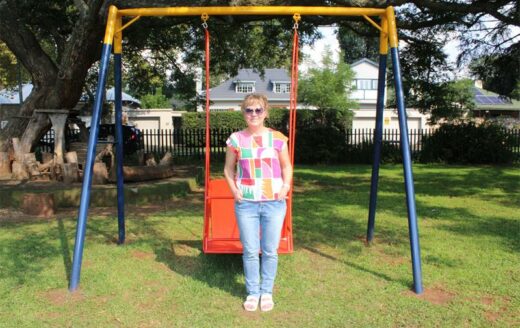 Parkview Resident Association chairperson, Philanie Jooste, by the wheelchair-friendly swing at the George Hay Park in Parkview on March 27, 2026. Photo: Naziya Davids-Easthorpe