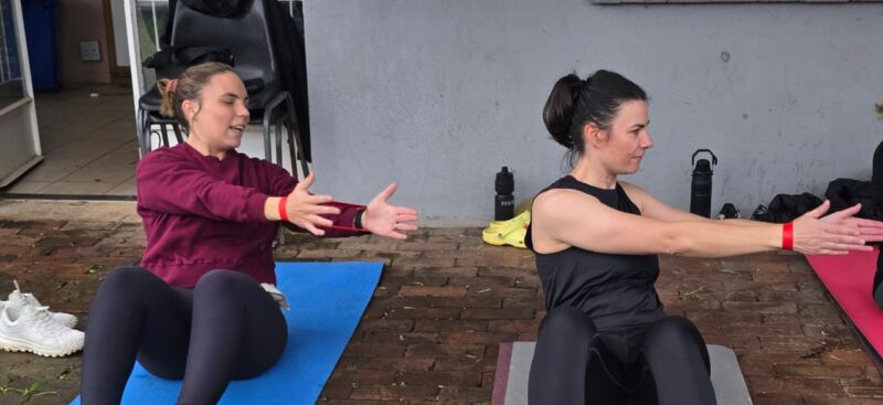 Nicky Deenik and Stefani Liebenberg do pilates at Verity Park in Parkhurst on April 25, 2026. Photo: Naziya Davids-Easthorpe